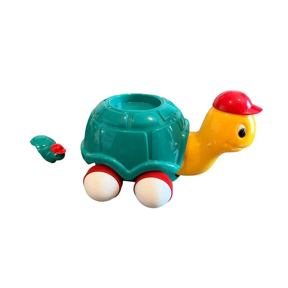 Vintage Tomy Toy Lot Push n Go Plane Stacking Caterpillar & Pull Along Turtle